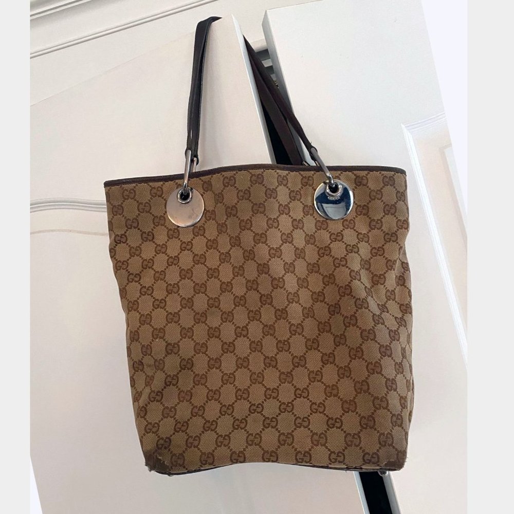 Gucci Canvas Monogram Eclipse Double Strap Tote S… - image 3